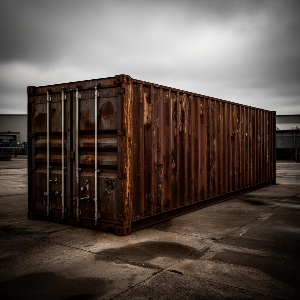Container bruto, enferrujado, antes da reforma